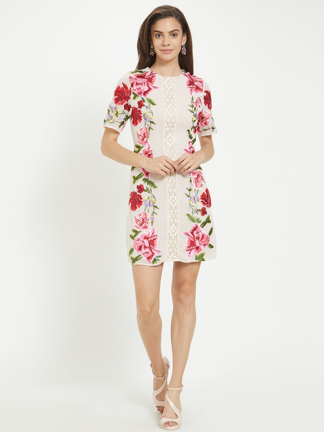 

aaliya Women Pink & Off White Floral Sheath Dress