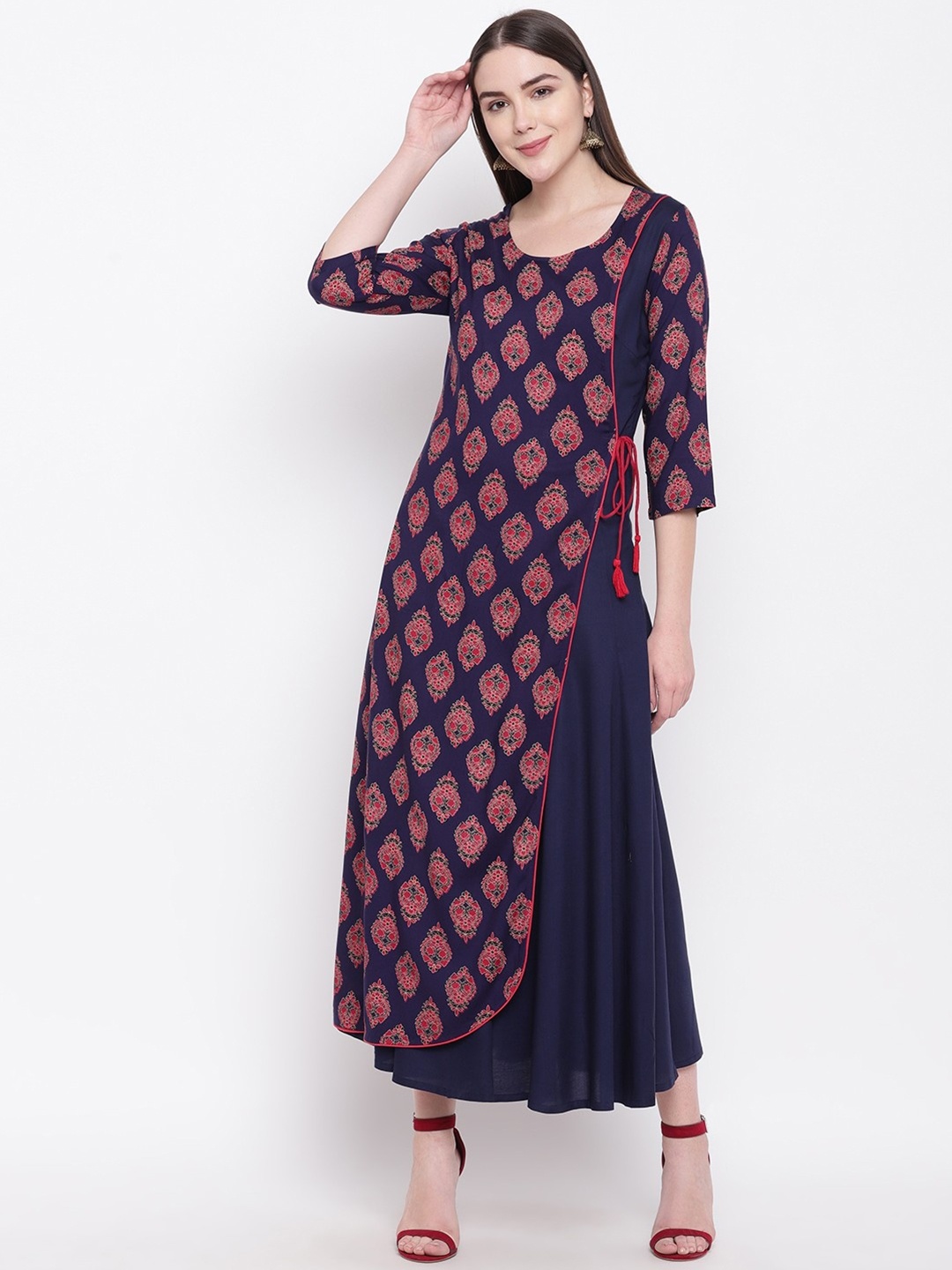 

RIVI Women Blue & Pink Ethnic Motifs Maxi Dress