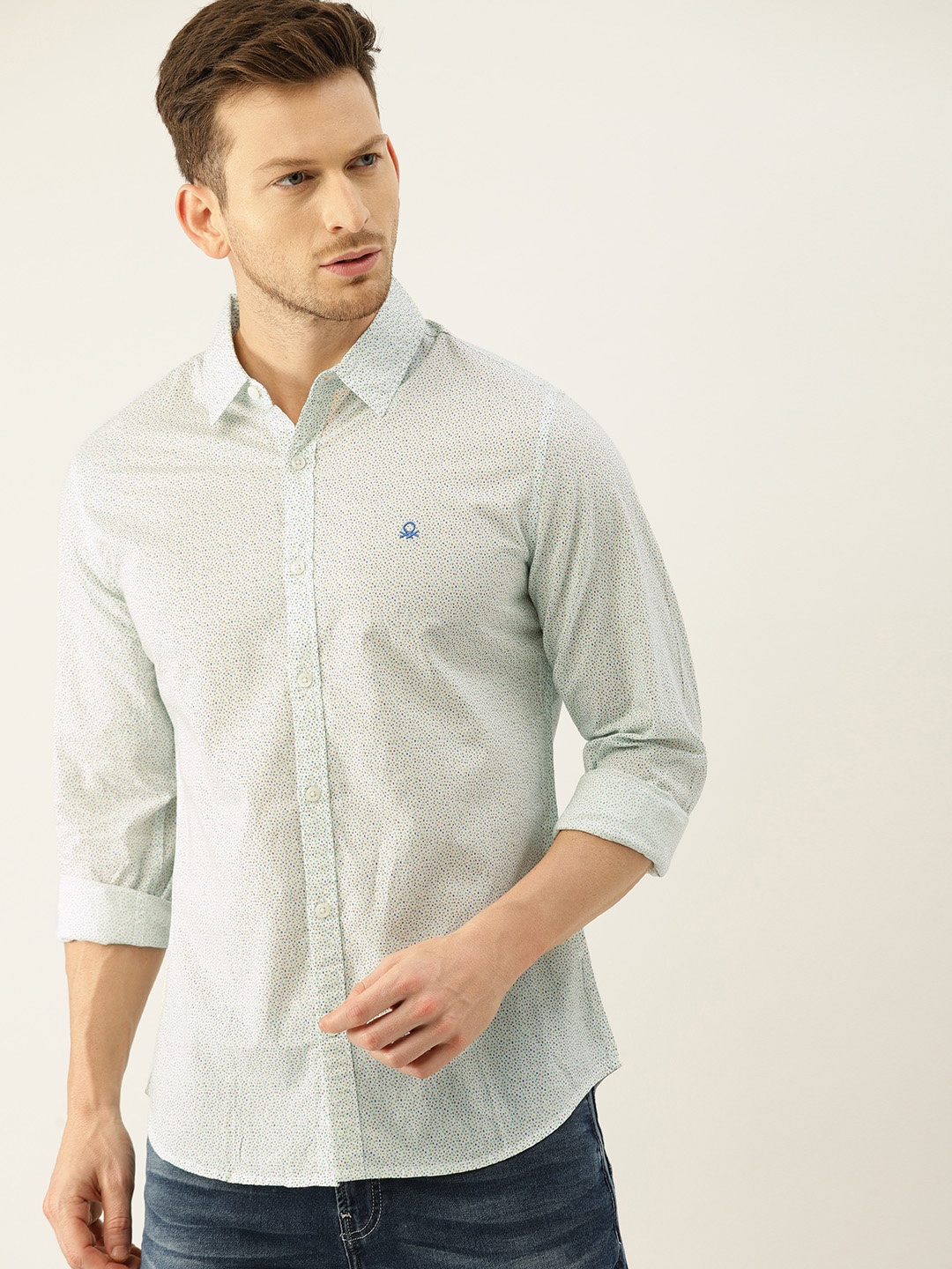 

United Colors of Benetton Men White Printed Casual Shirt