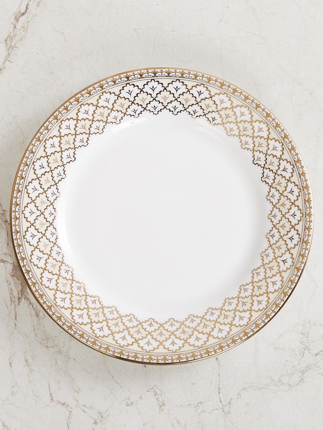 

Home Centre White & Gold-Toned 1 Pieces Floral Printed Bone China Matte Side Plate