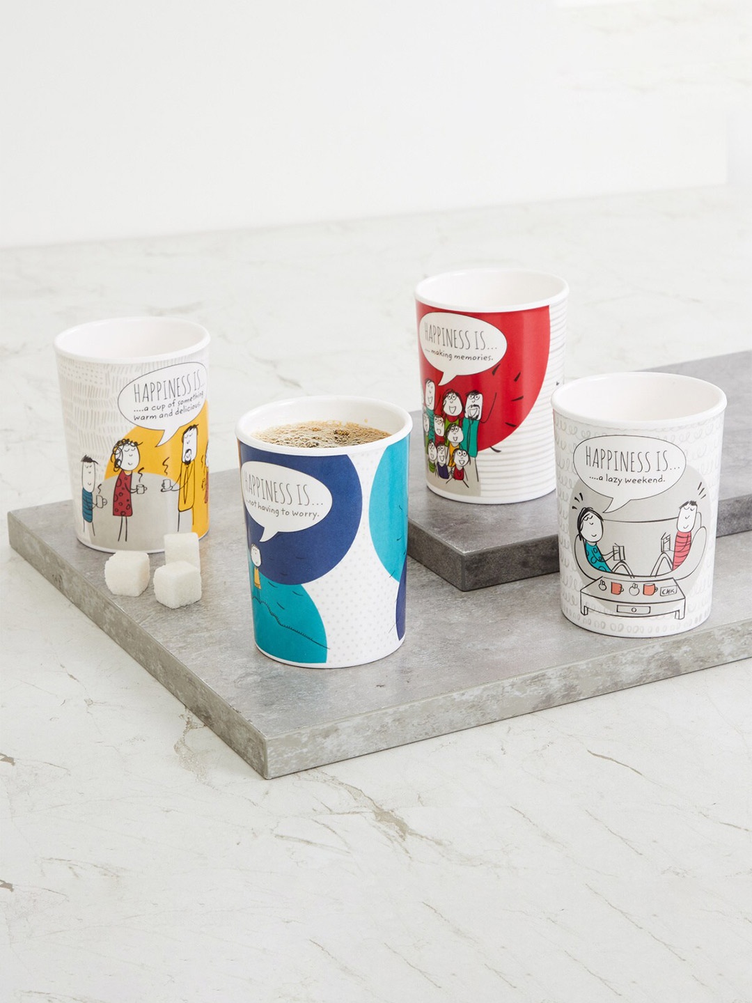 

Home Centre Set of 4 White Printed Tumbler