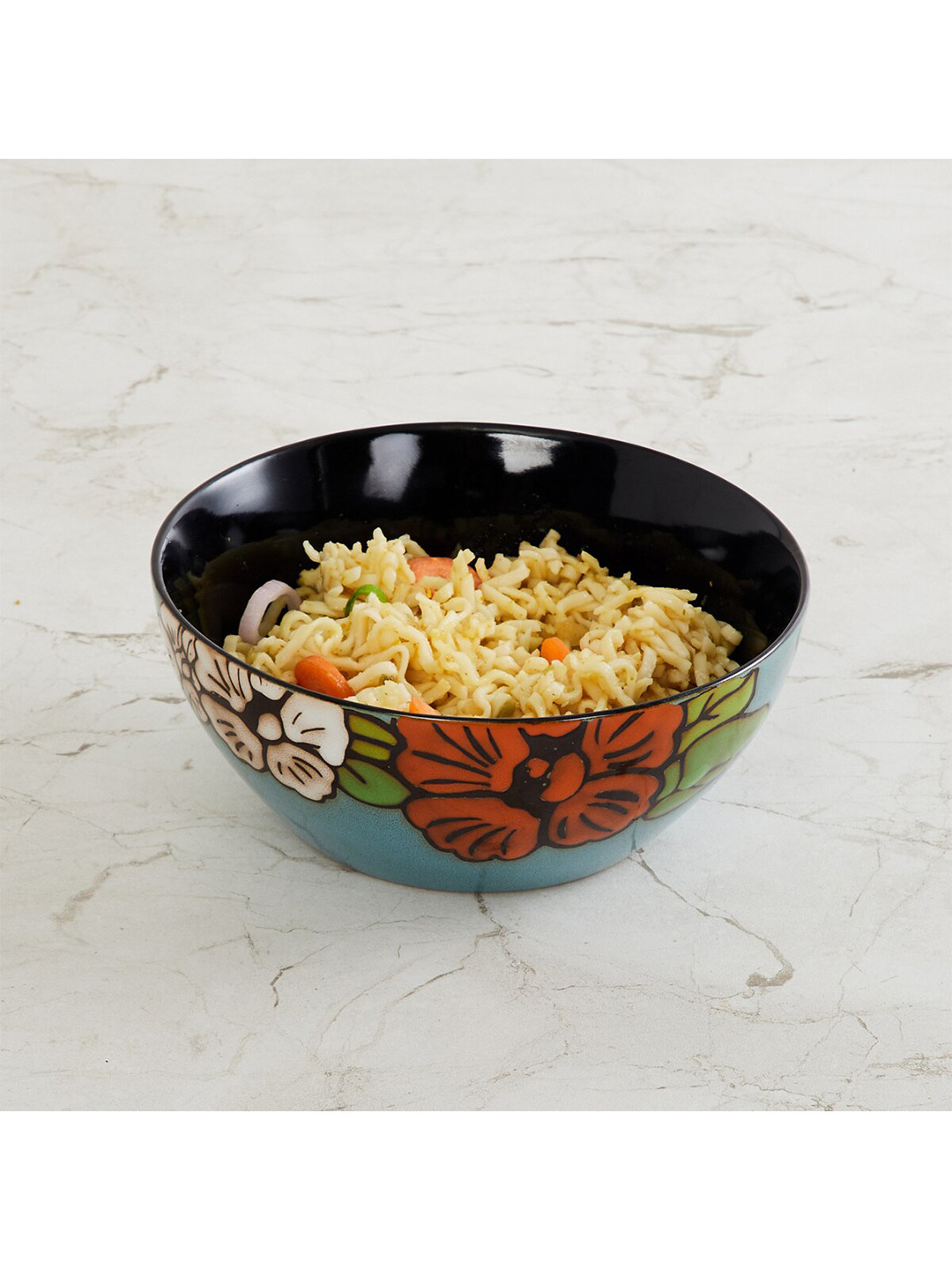 

Home Centre Black & Blue 1 Pieces Floral Printed Stoneware Glossy Bowl
