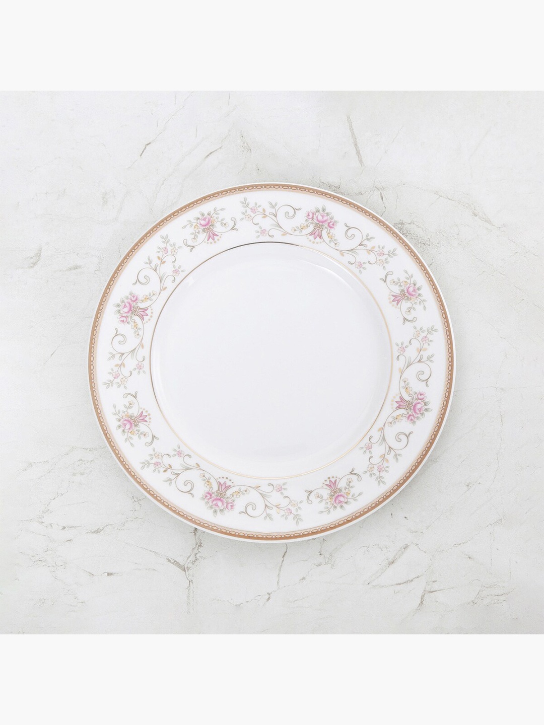 

Home Centre Gold-Toned & White 1 Piece Floral Printed Bone China Glossy Plate