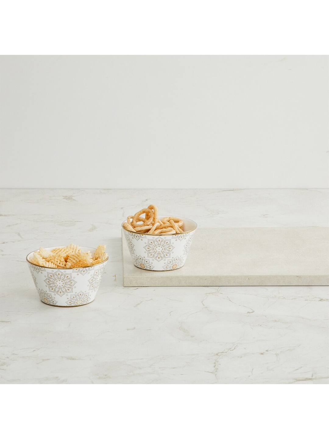

Home Centre White & Gold-Toned 4 Pieces Printed Bone China Glossy Bowls