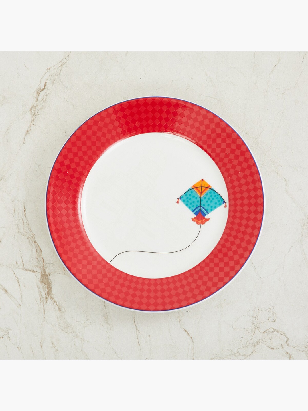 

Home Centre Red & White 1 Pieces Printed Bone China Glossy Plates