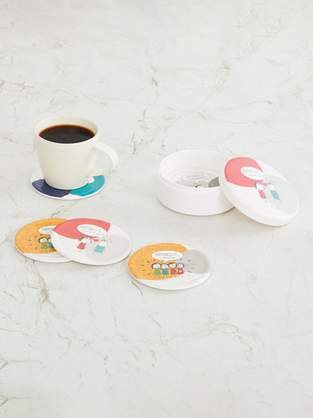 

Home Centre Set Of 6 Multi-Coloured Printed Round Coasters