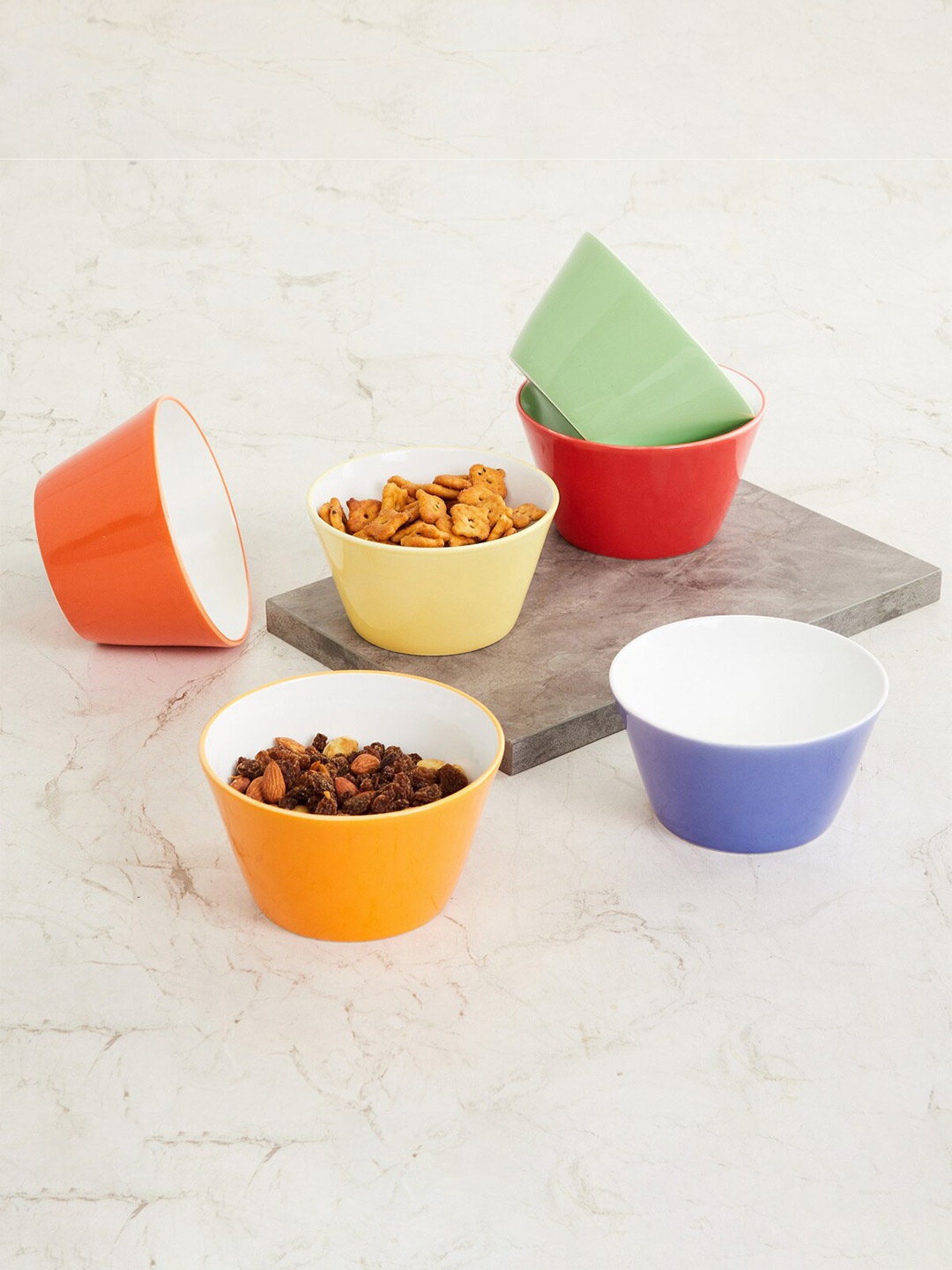 

Home Centre Set Of 6 Red & Yellow Bone China Glossy Bowls