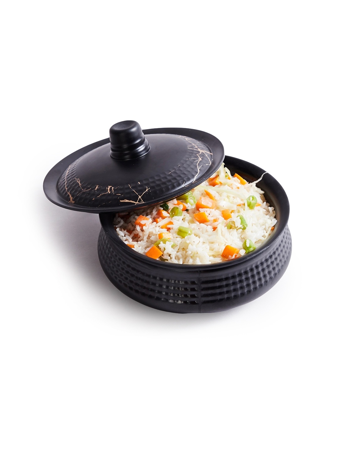 

Home Centre Black Textured Melamine Cooking Handi With Lid 650 ml