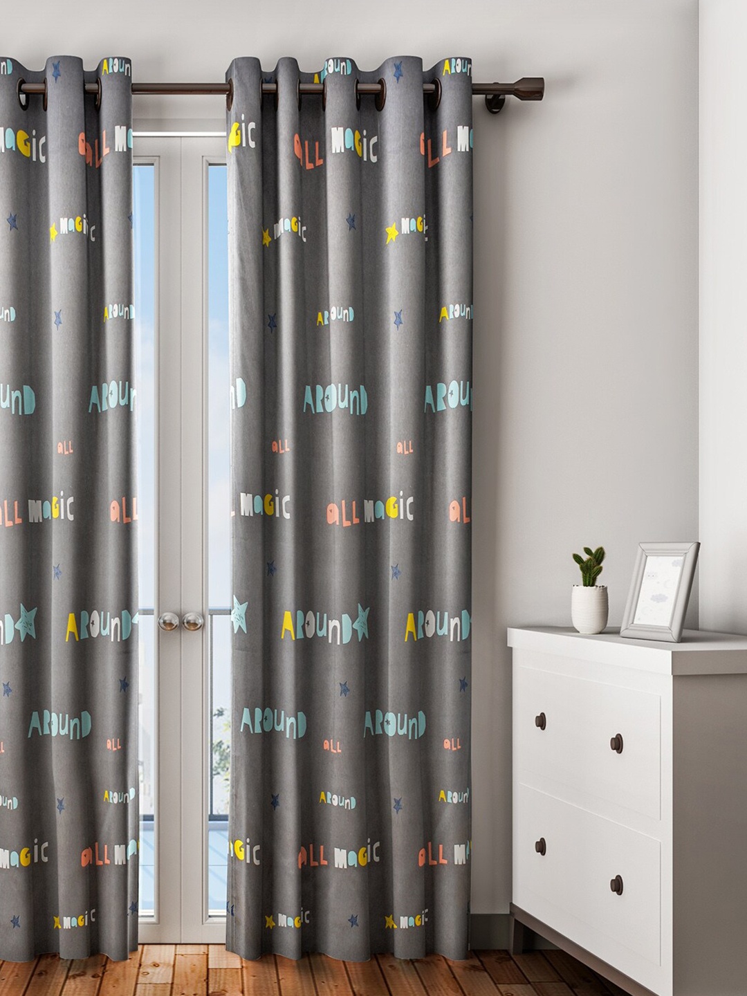

URBAN DREAM Grey & Blue Abstract Single Long Door Curtain