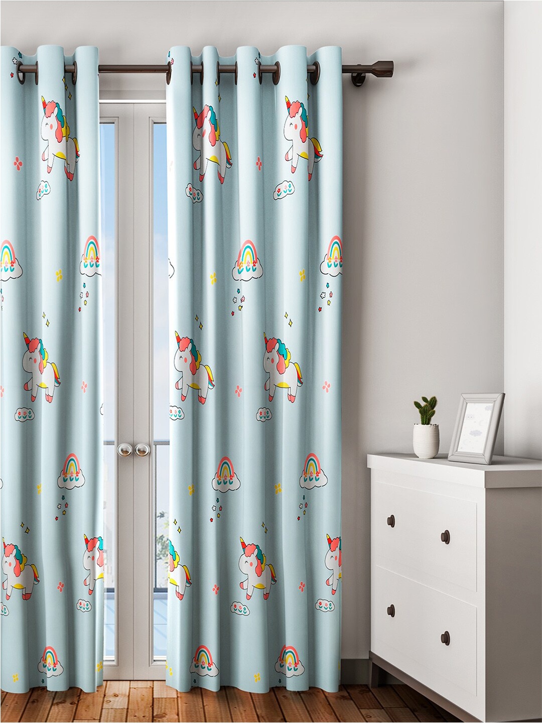 URBAN DREAM Kids Blue & Pink Unicorn Printed Cotton Door Curtain