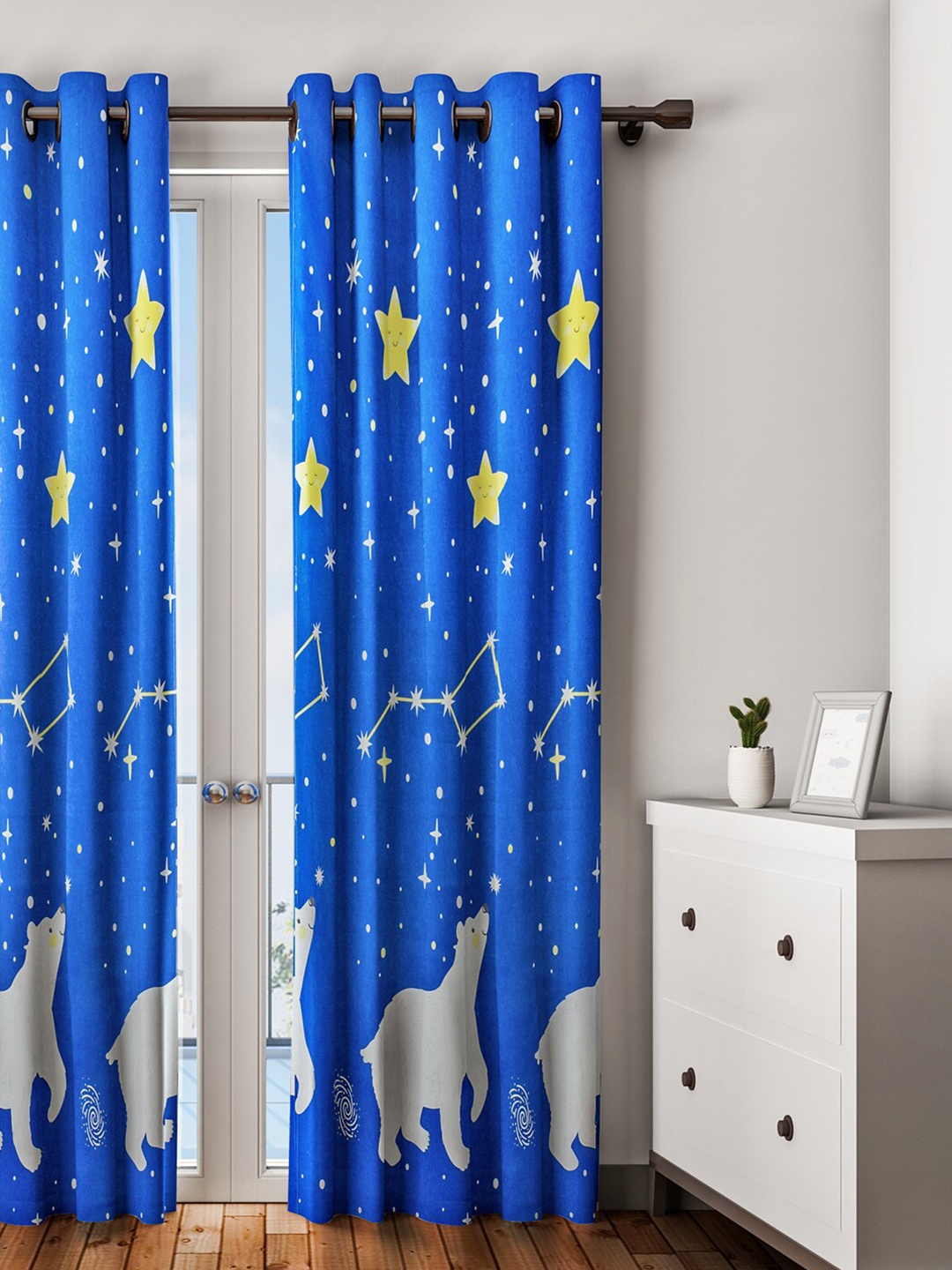 

URBAN DREAM Blue & Yellow Abstract Single Long Door Curtain