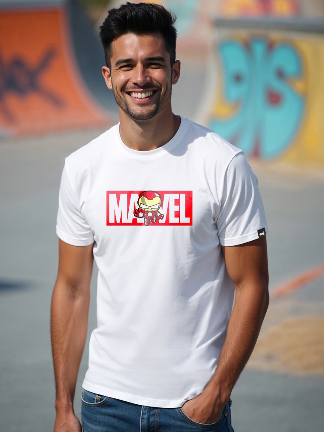 

Bewakoof Men White Printed Cotton T-shirt