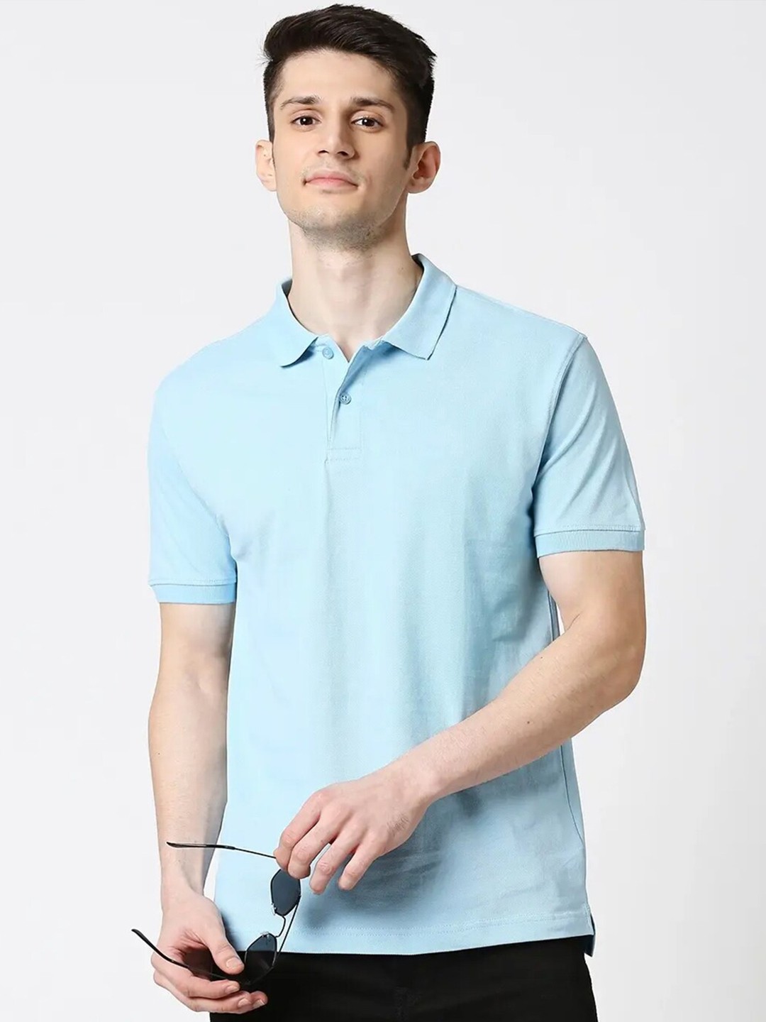 

Bewakoof Men Blue Polo Collar Cotton T-shirt