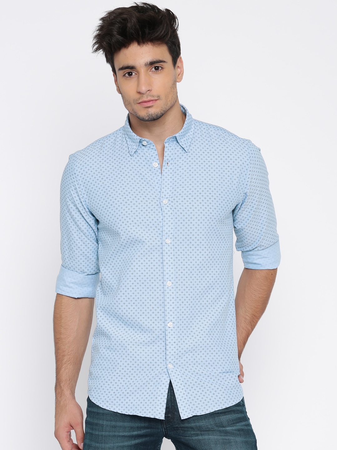 

Pepe Jeans Men Blue Printed Slim Fit Casual Shirt