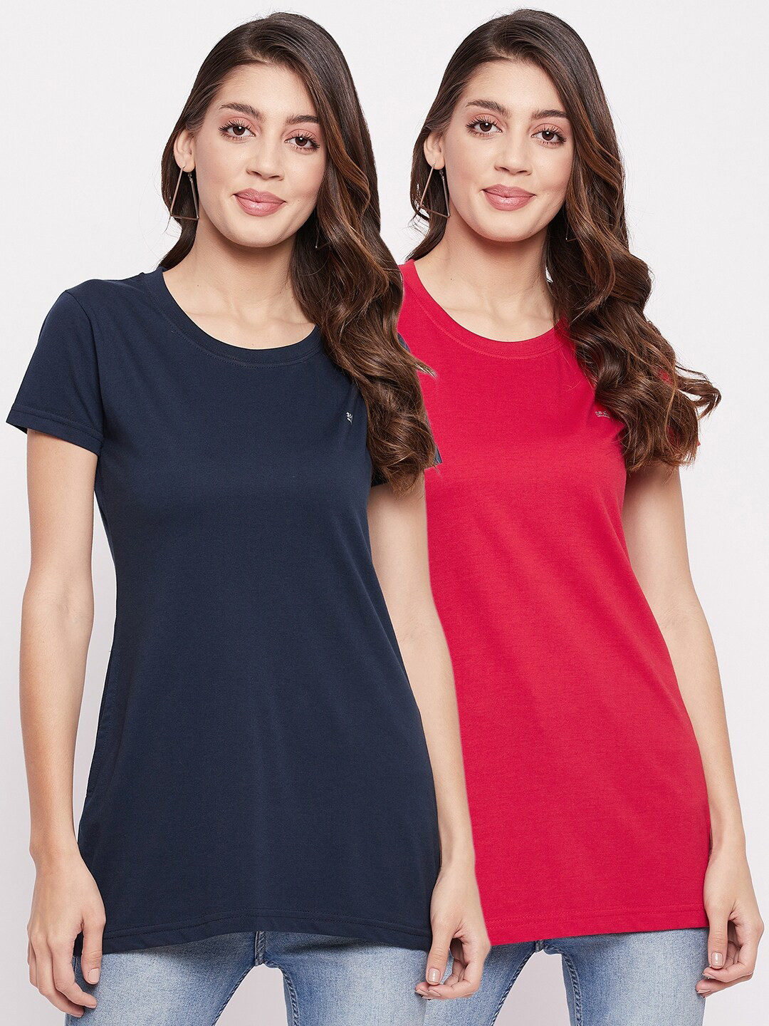 

Okane Women Navy Blue & Red Solid T-Shirt Pack Of 2