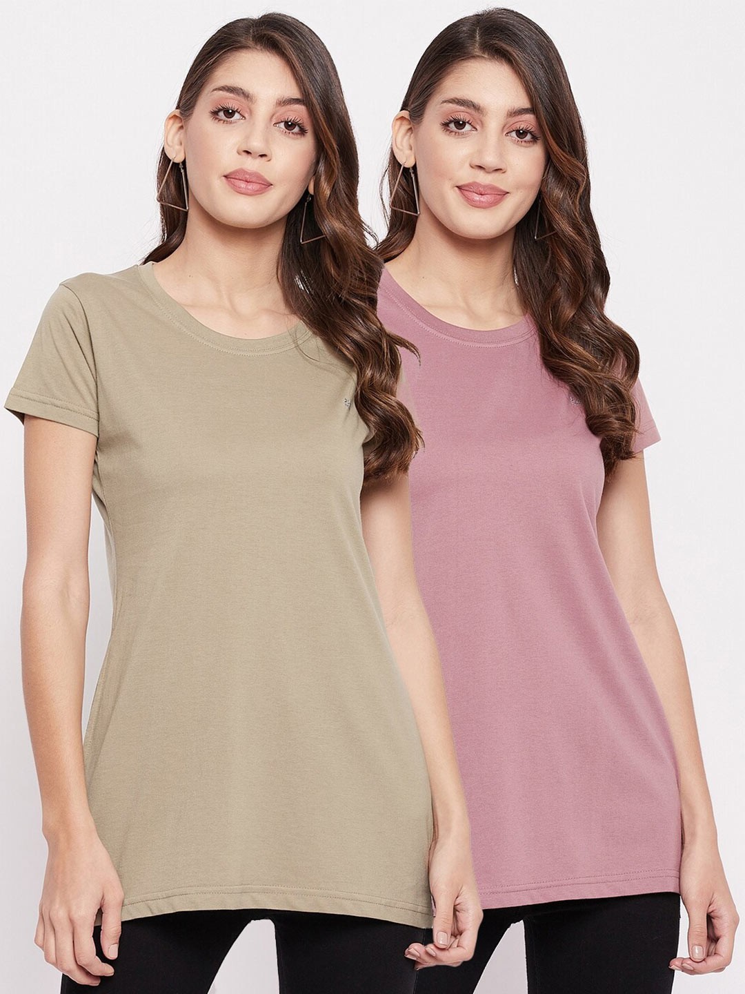 

Okane Women Pink & Beige Solid T-shirt Pack Of 2