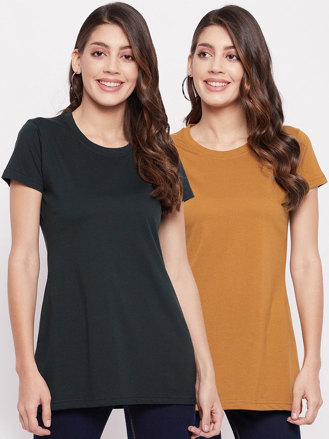 

Okane Women Olive Green & Tan Solid T-Shirts Pack Of 2