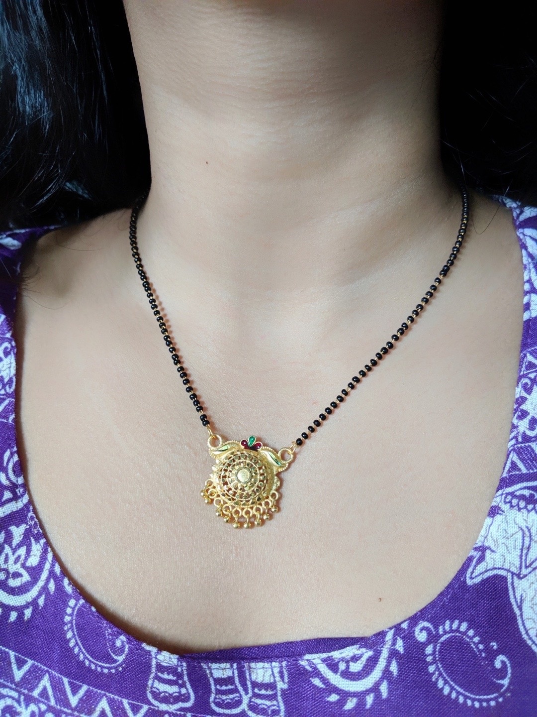 

Digital Dress Room Gold-Plated Beaded Short Mangalsutra