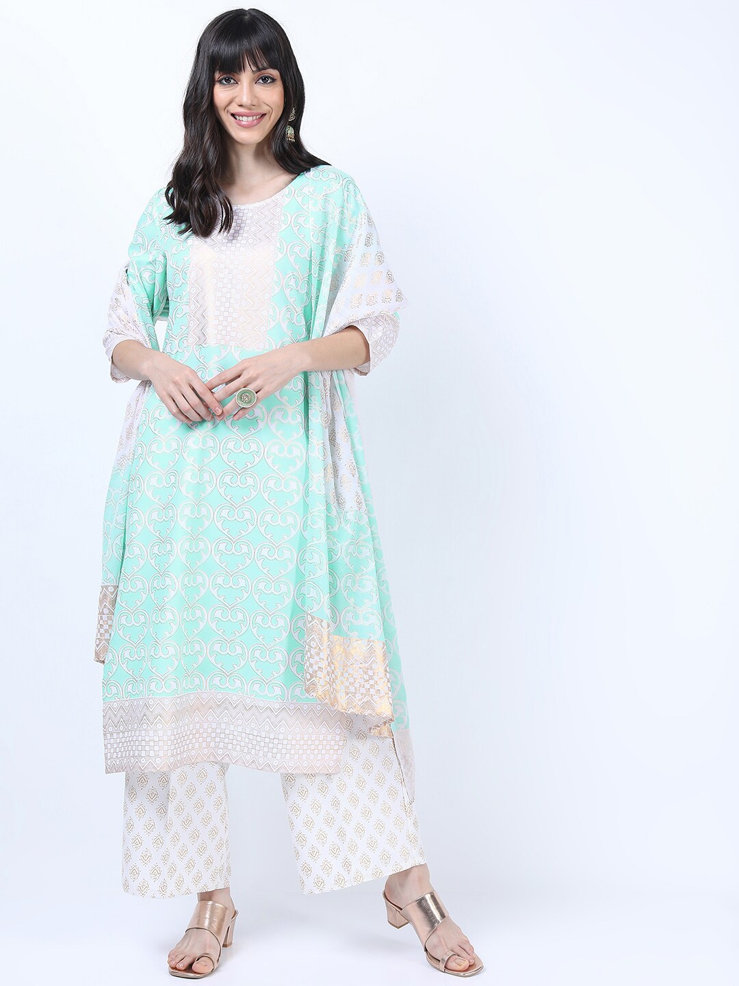 

Vishudh Blue Ethnic Motifs Printed Kurta with Trousers & With Dupatta