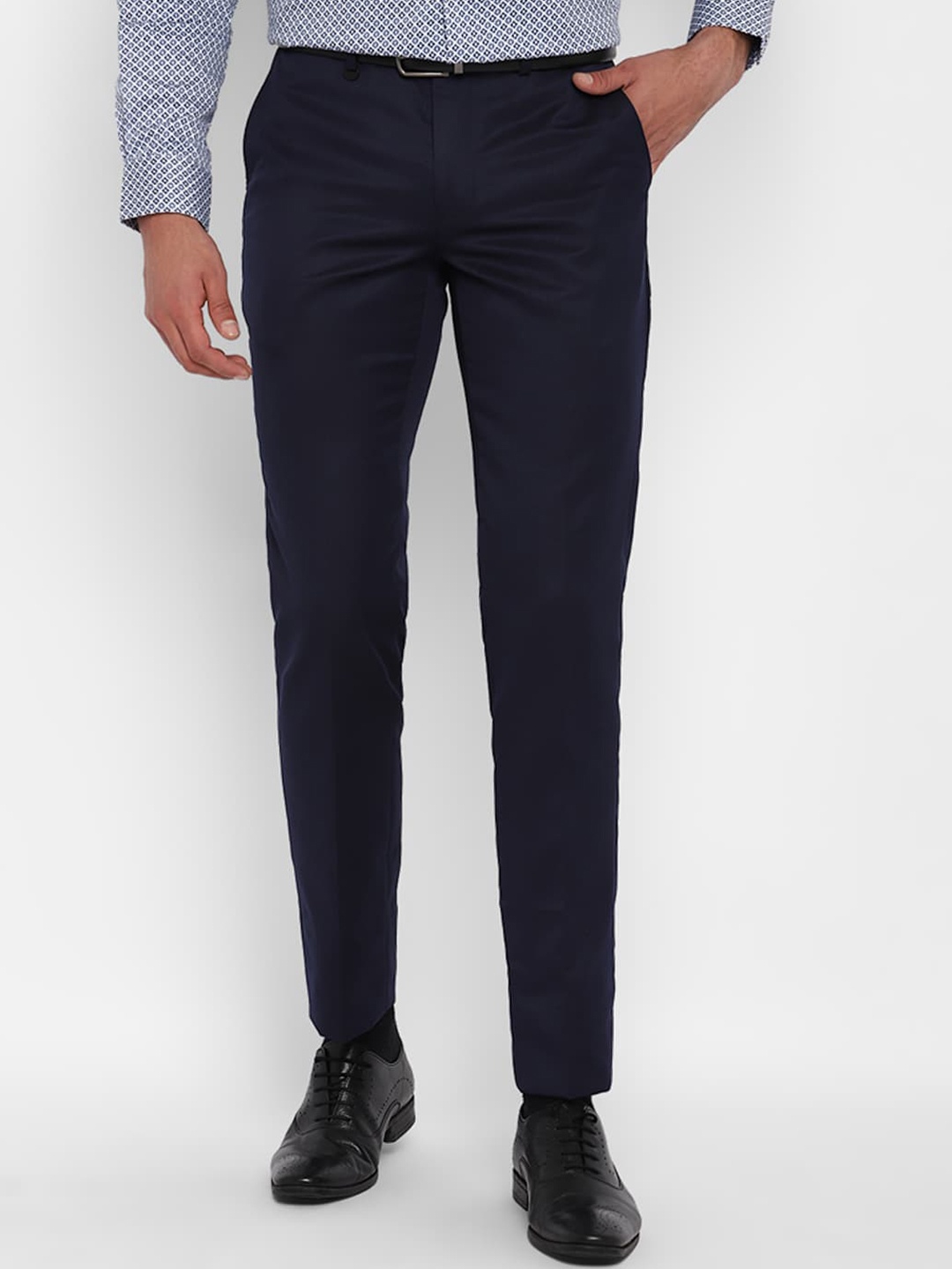 

Turtle Men Navy Blue Solid Slim Fit Cotton Formal Trousers