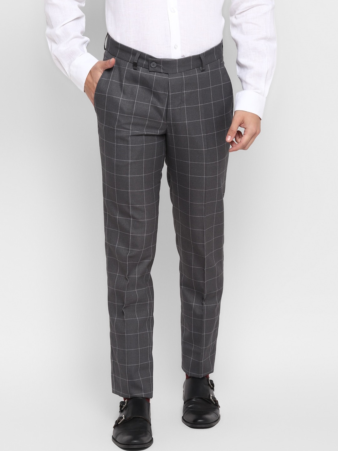 

Turtle Men Grey Checked Slim Fit Trousers