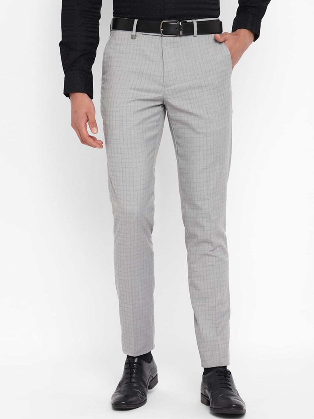 

Turtle Men Grey Textured Slim Fit Cotton Formal Trousers