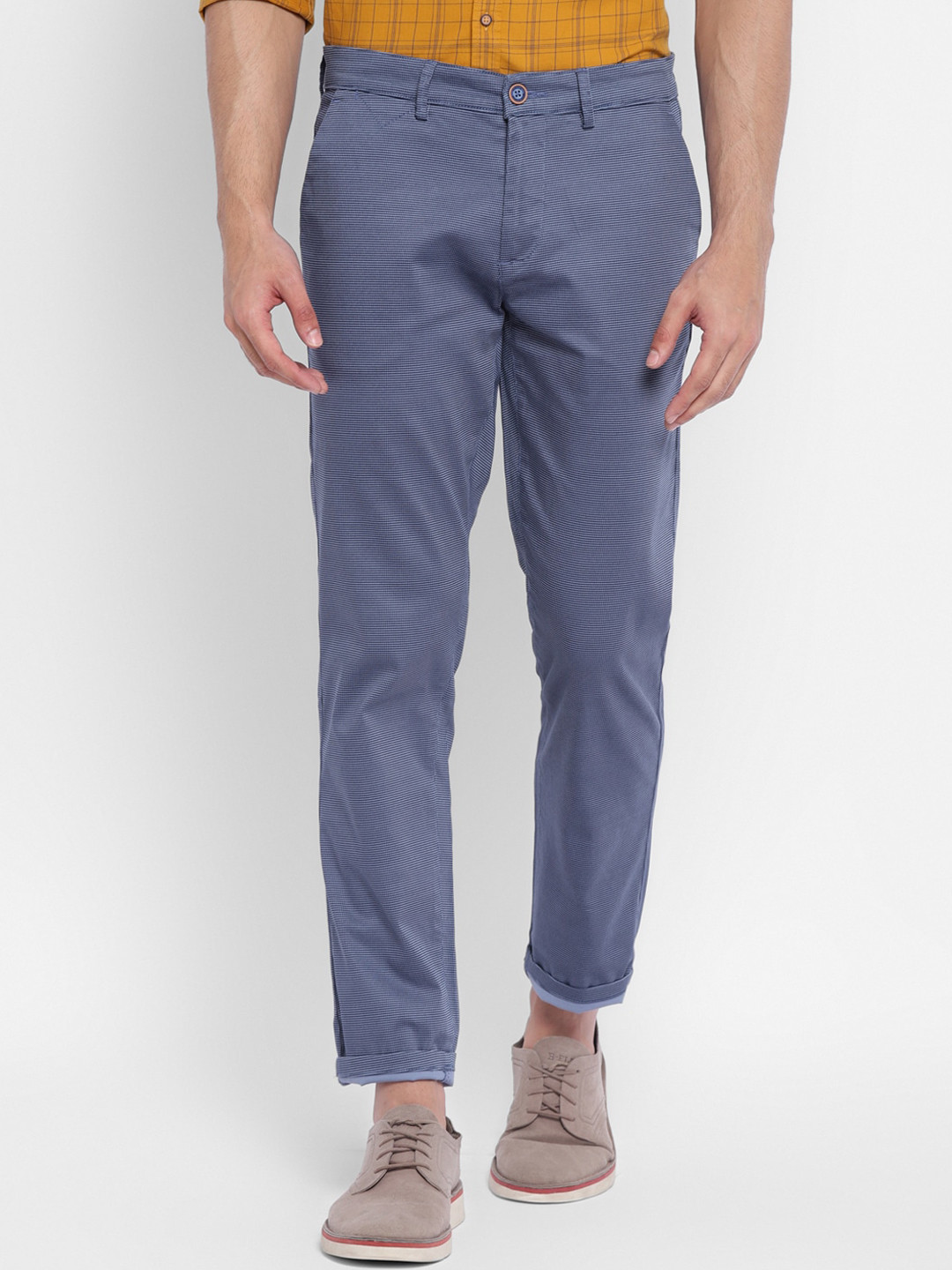 

Turtle Men Blue Textured Skinny Fit Chinos Trousers