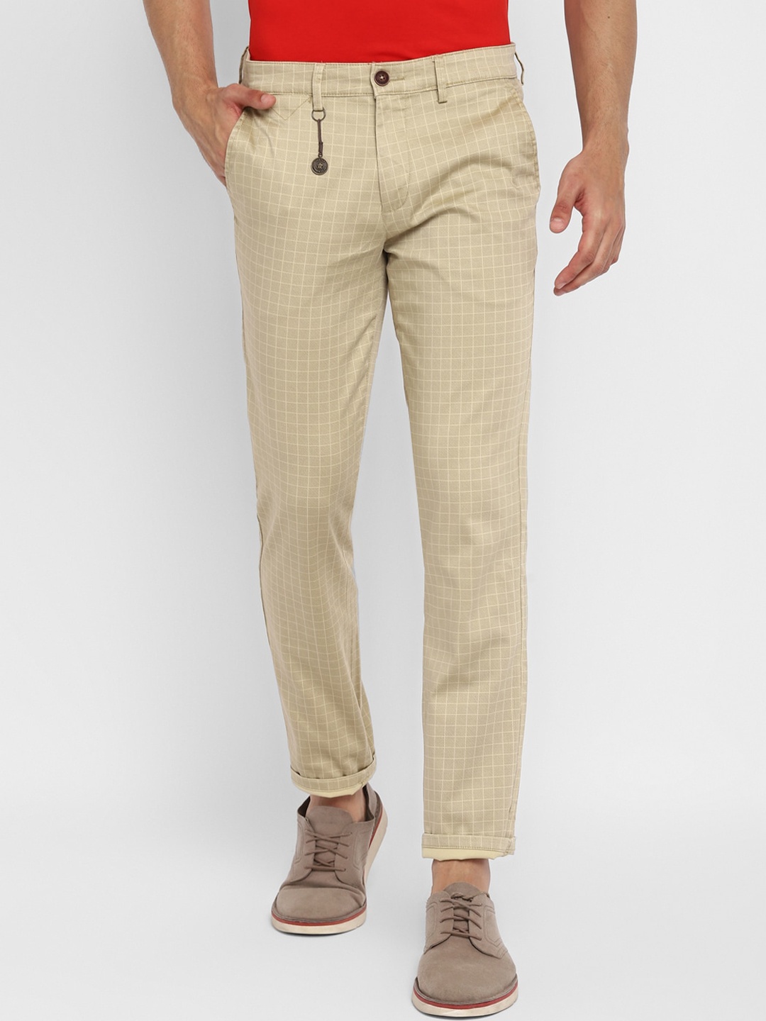 

Turtle Men Khaki Checked Skinny Fit Chinos Trousers