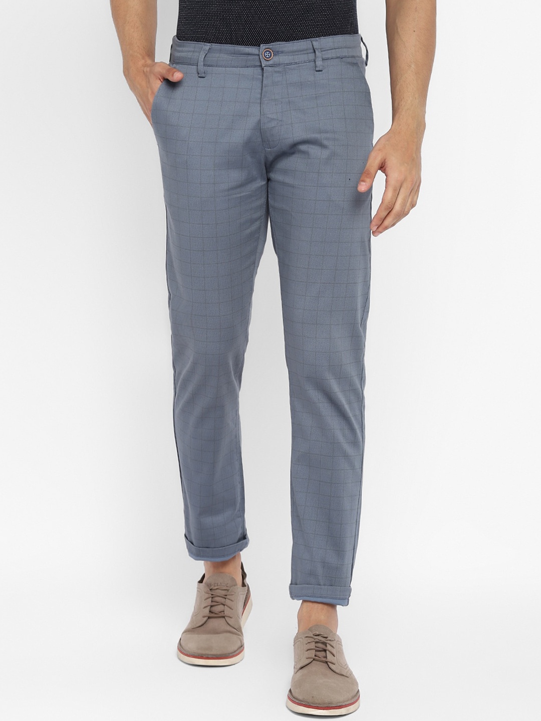 

Turtle Men Blue Checked Skinny Fit Trousers