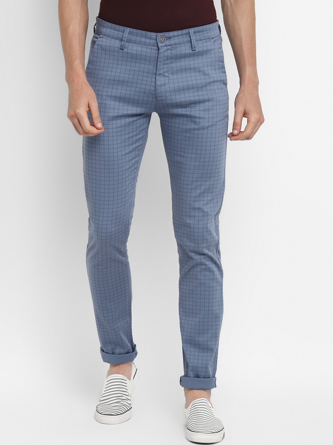 

Turtle Men Blue Checked Slim Fit Trousers