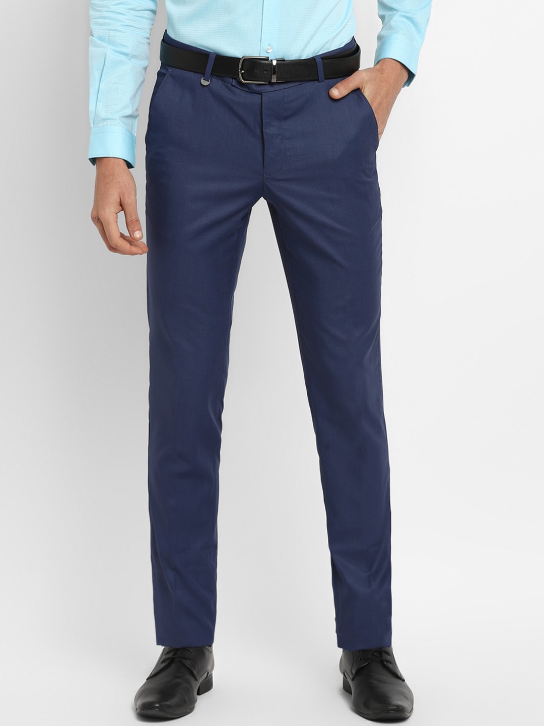 

Turtle Men Navy Blue Textured Slim Fit Trousers