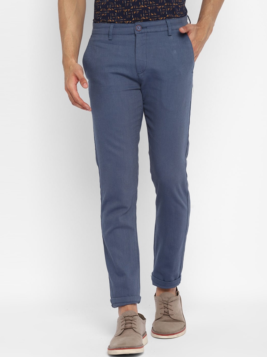 

Turtle Men Blue Self Design Skinny Fit Trousers