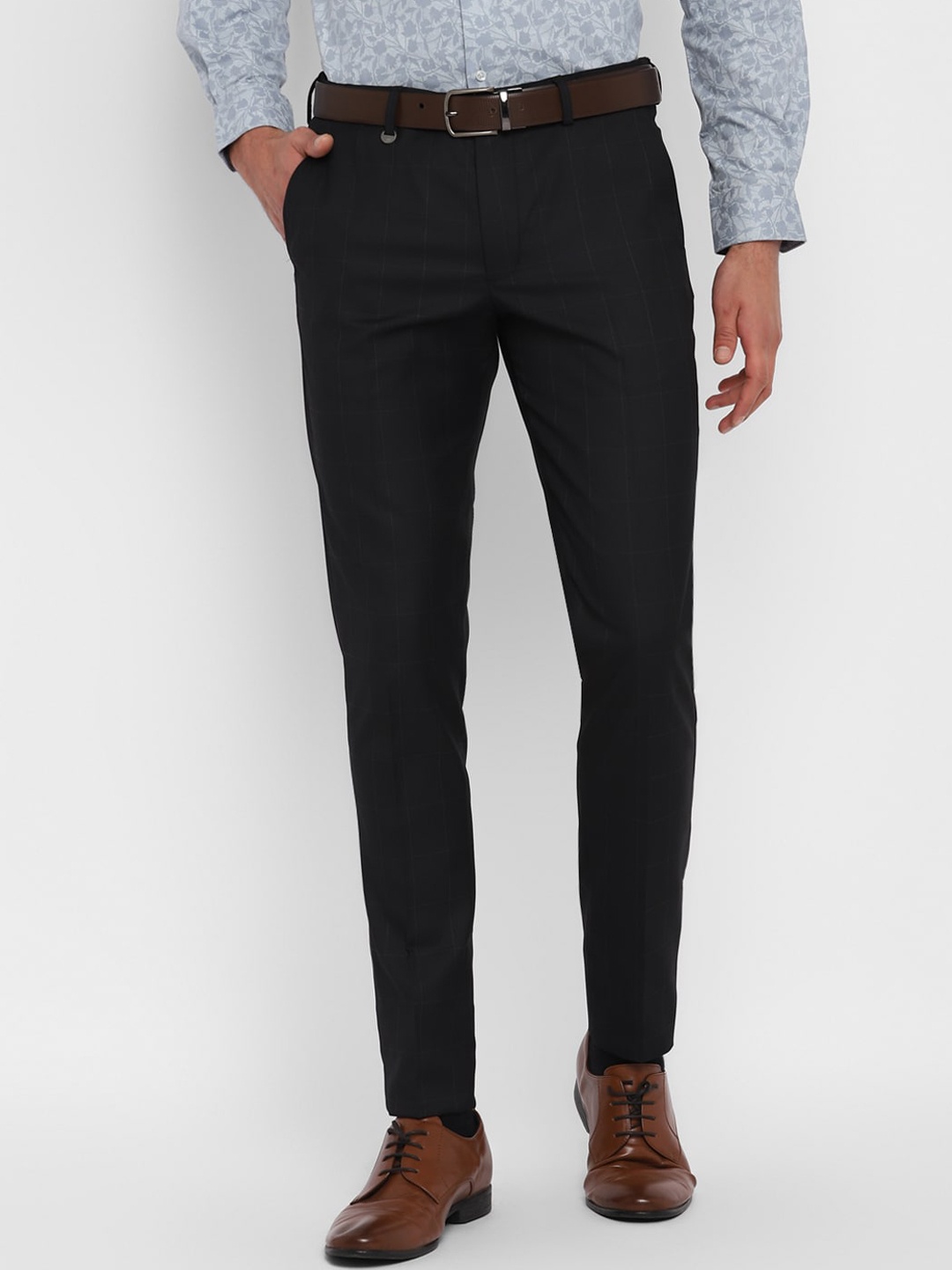 

Turtle Men Navy Blue Checked Slim Fit Trousers