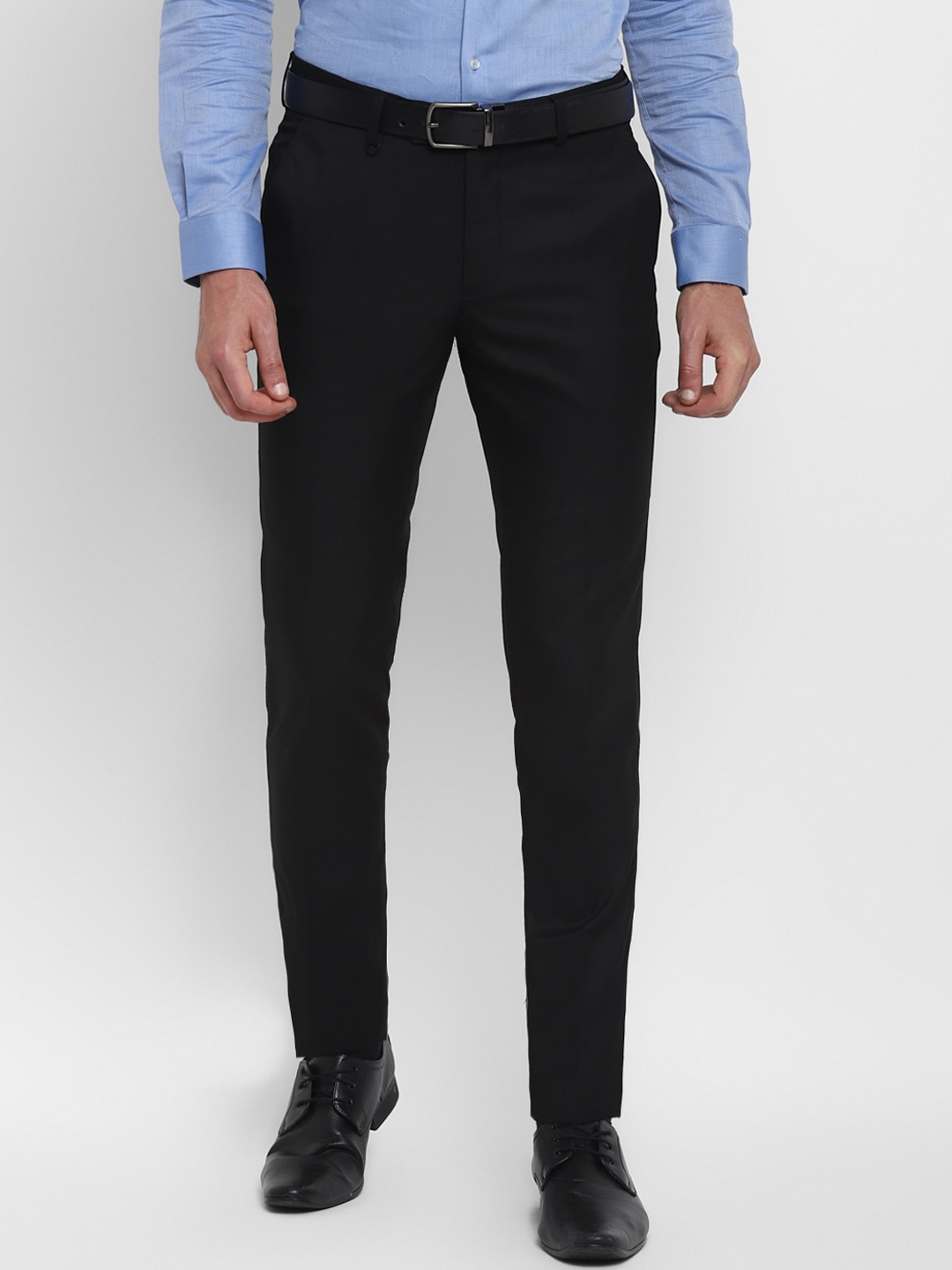 

Turtle Men Black Self Design Slim Fit Formal Trousers