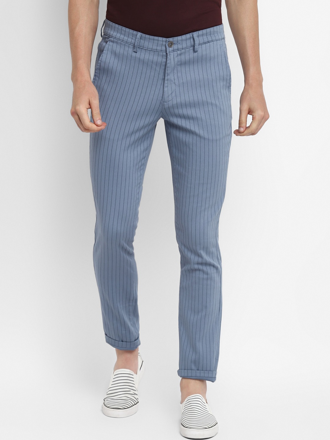 

Turtle Men Blue Striped Tapered Fit Cotton Trousers