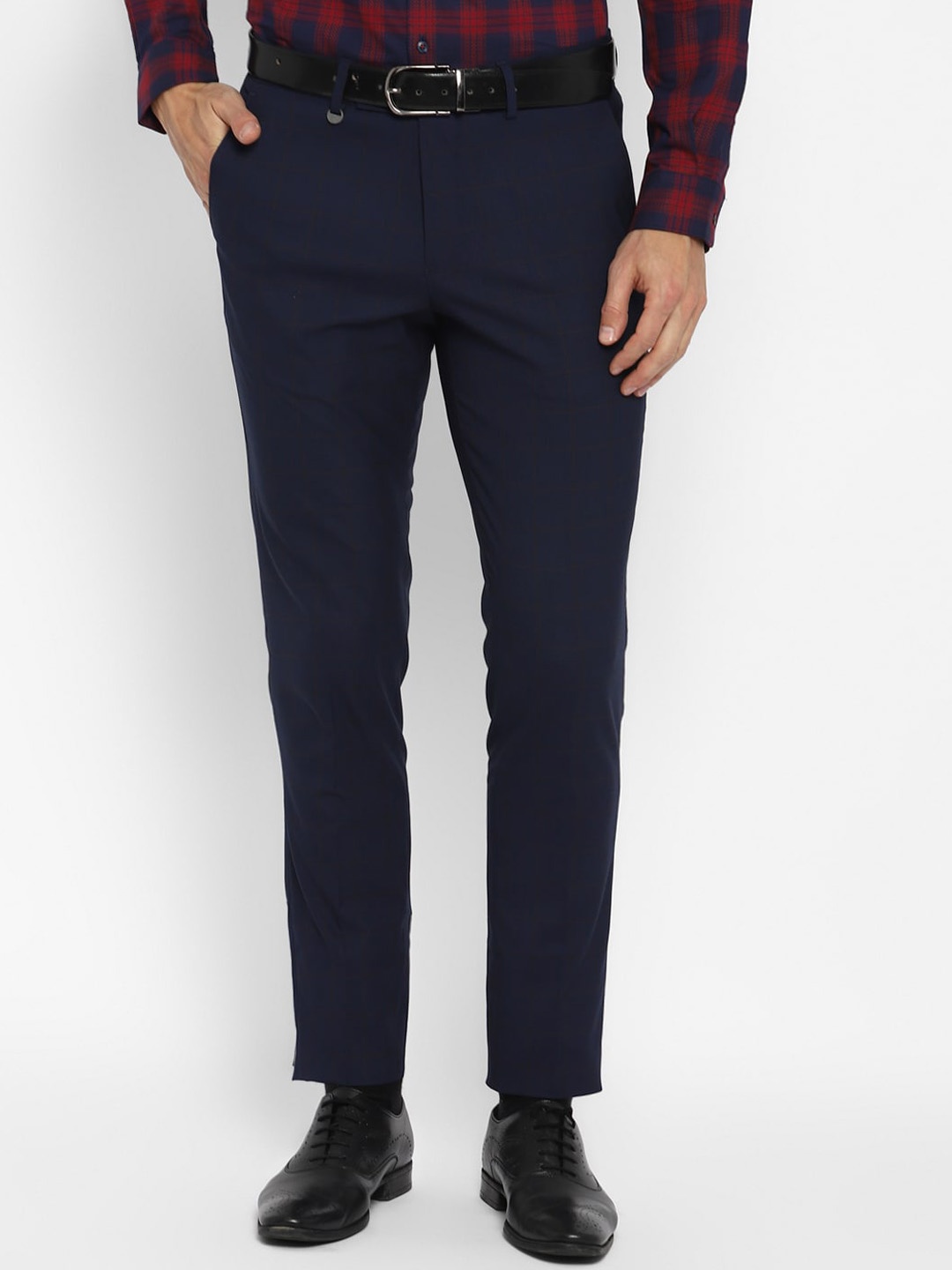 

Turtle Men Navy Blue Checked Skinny Fit Trousers