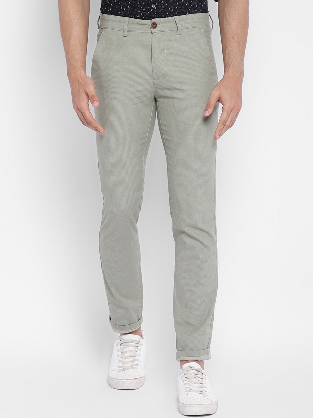 

Turtle Men Grey Self Design Skinny Fit Trousers