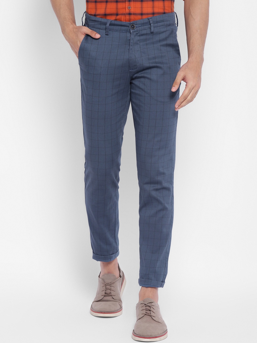 

Turtle Men Blue Checked Tapered Fit Cotton Trousers