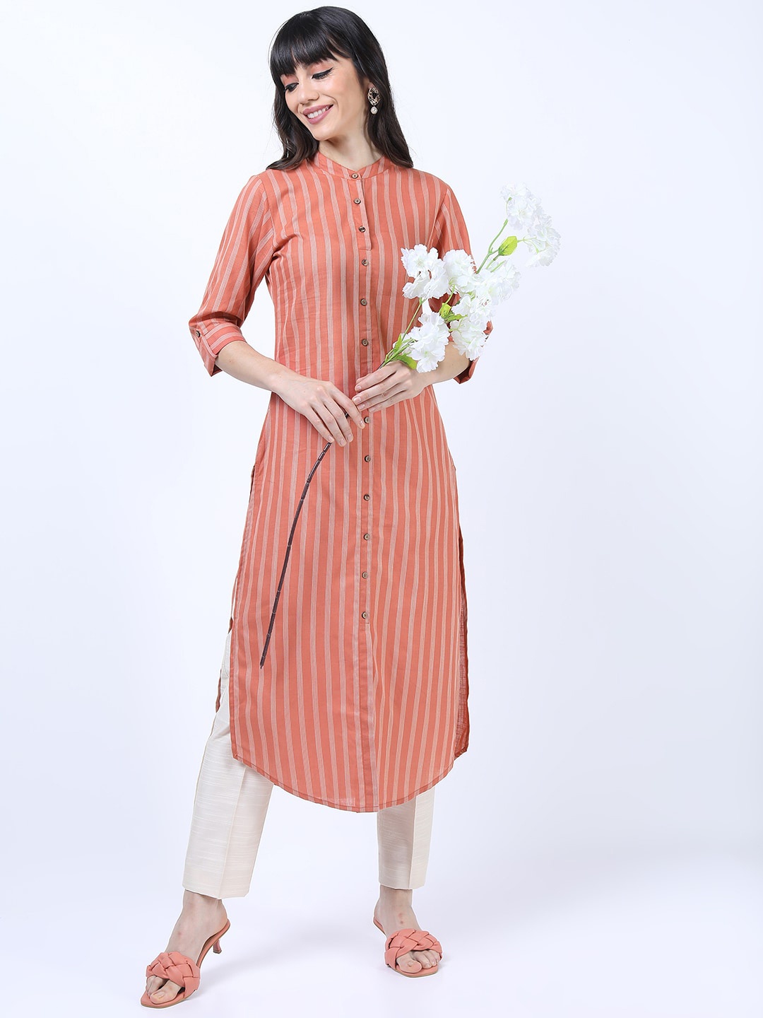 

Vishudh Rust Striped Pure Cotton Kurta