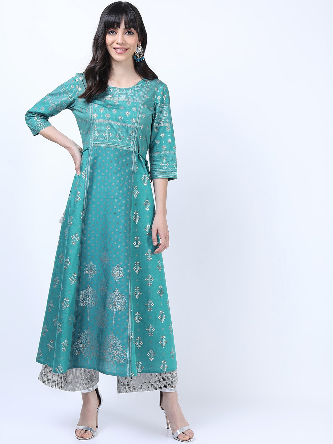 

Vishudh Women Teal Ethnic Motifs Printed Anarkali Kurta