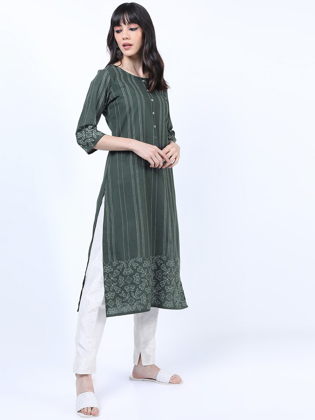 

Vishudh Green Striped Kurta