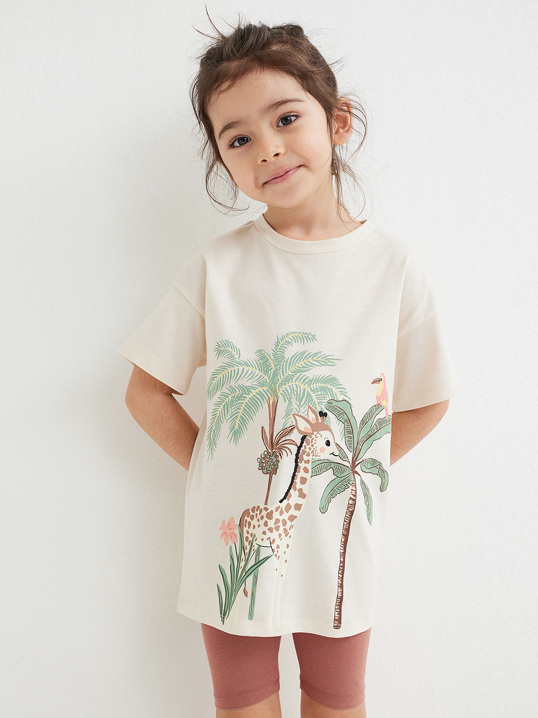 

H&M Girls Beige & Mauve 2-Piece Printed Set