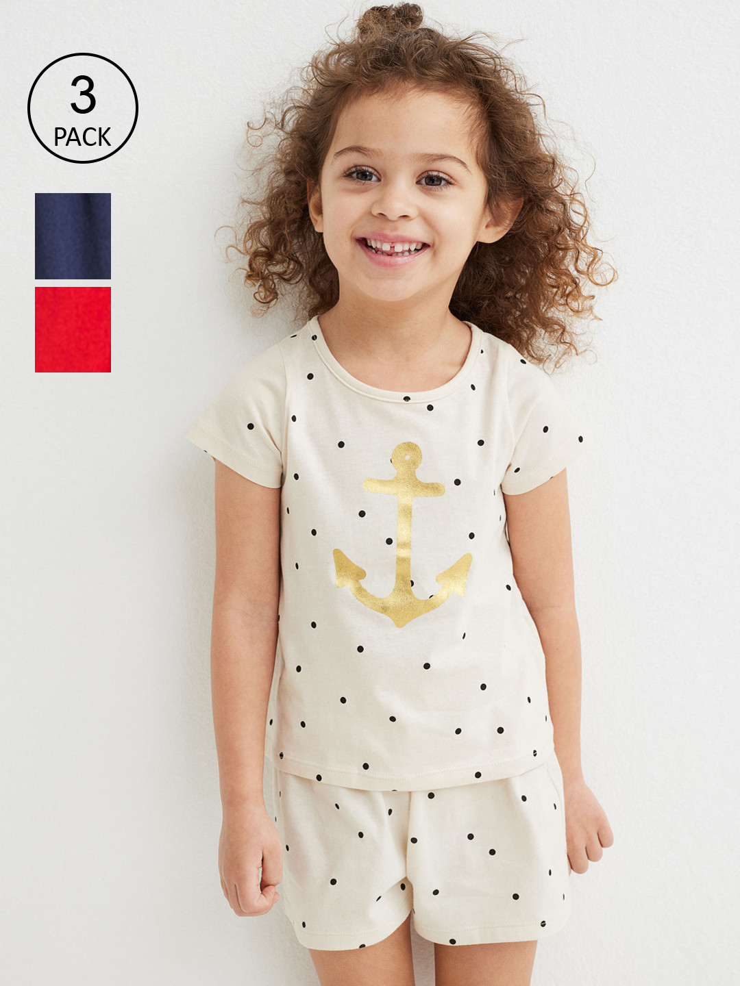 

H&M Girls Pack of 3 Beige & Blue Cotton Jersey Shorts