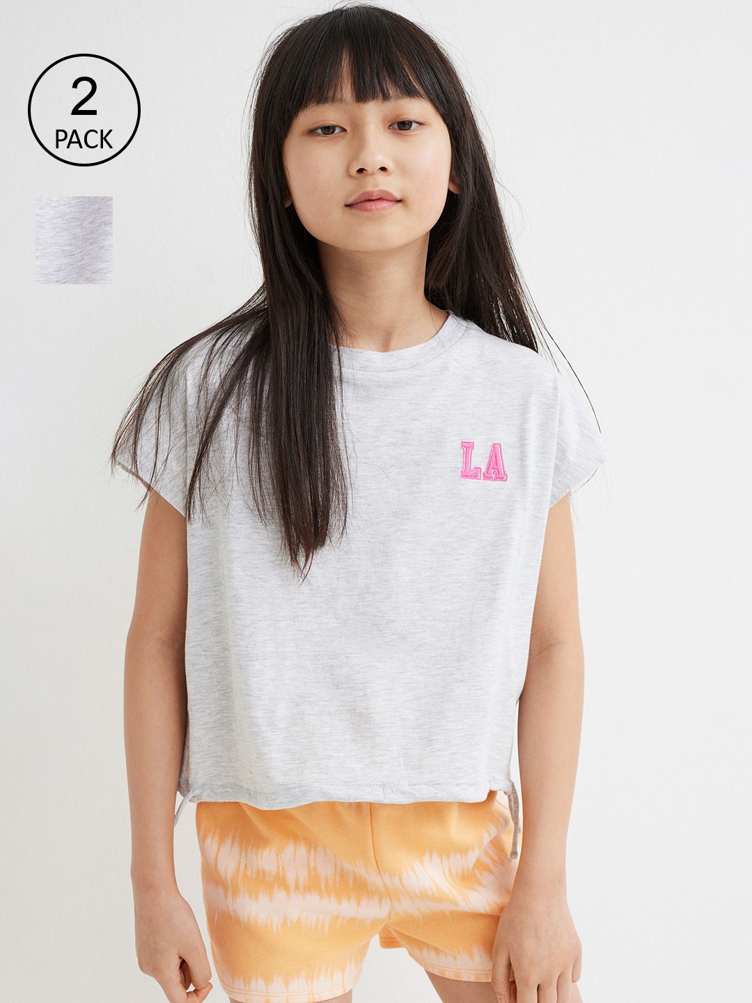 

H&M Girls Grey Melange & Orange 2-Pack Sweatshorts