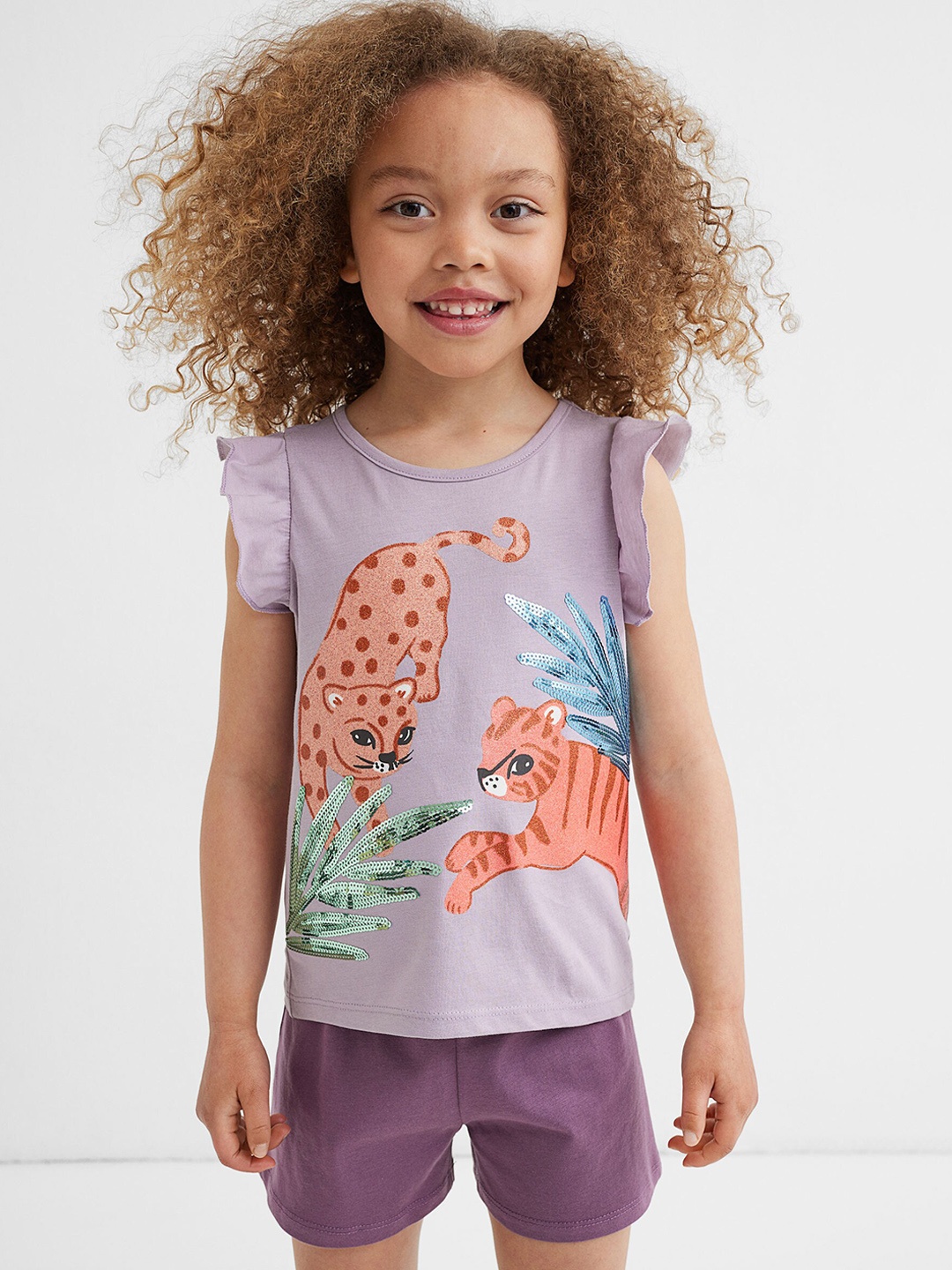 

H&M Girls Multicoloured Printed Motif-Detail Pure Cotton Clothing Set, Multi