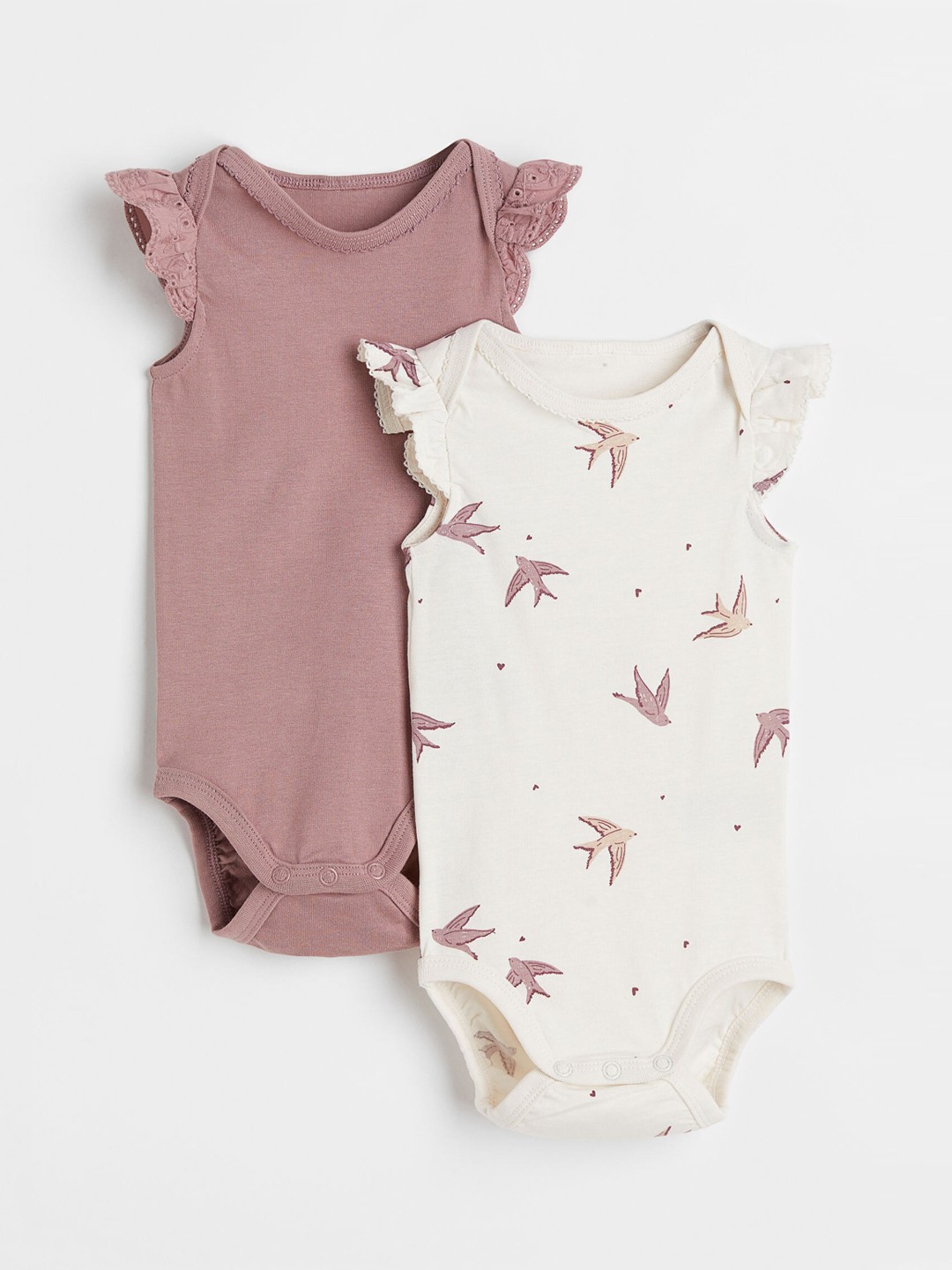 

H&M Girls White & Pink 2-Pack Picot-Trim Bodysuits