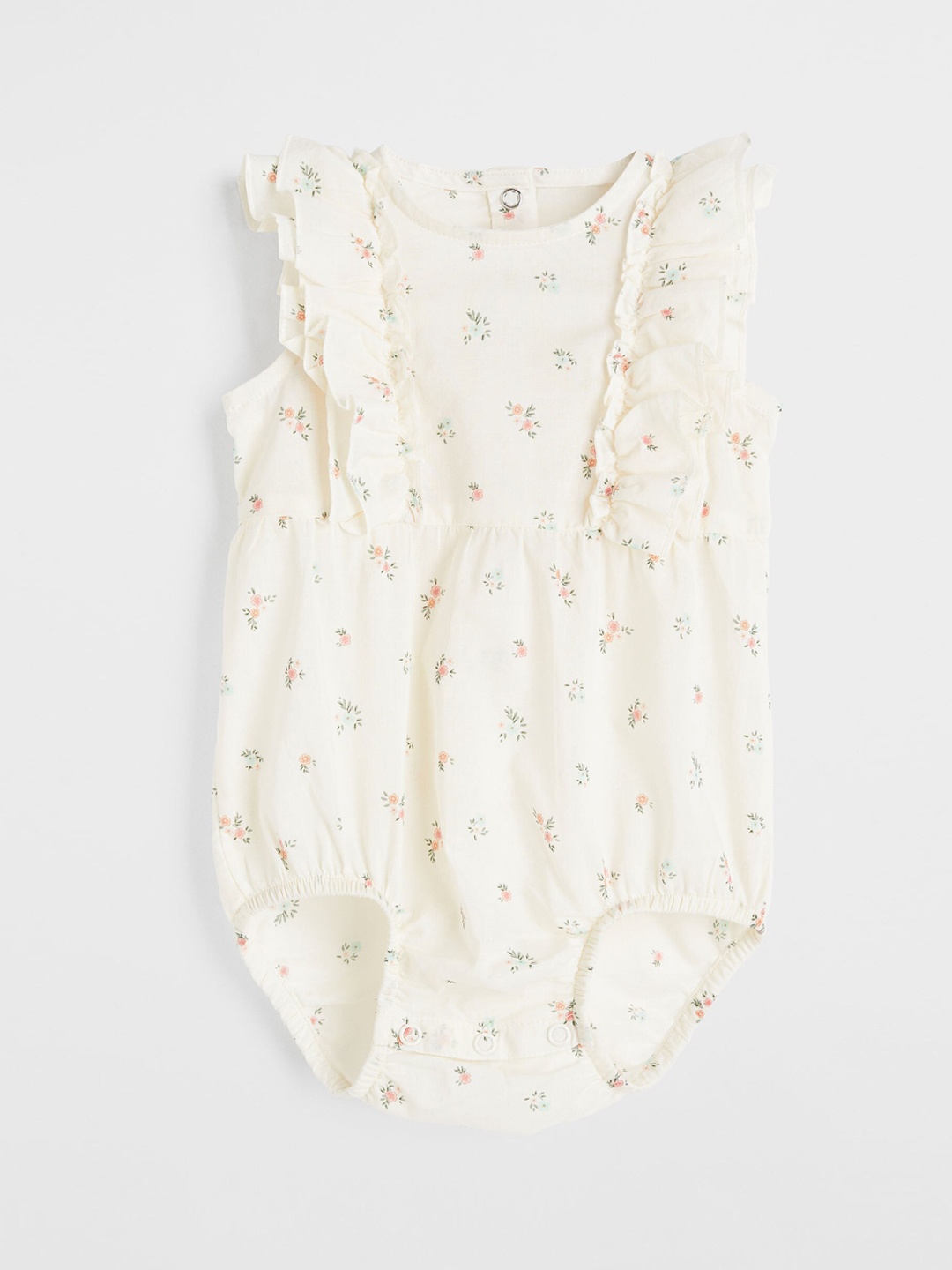 

H&M Girls Off White Printed Cotton Flounce-Trimmed Romper Suit