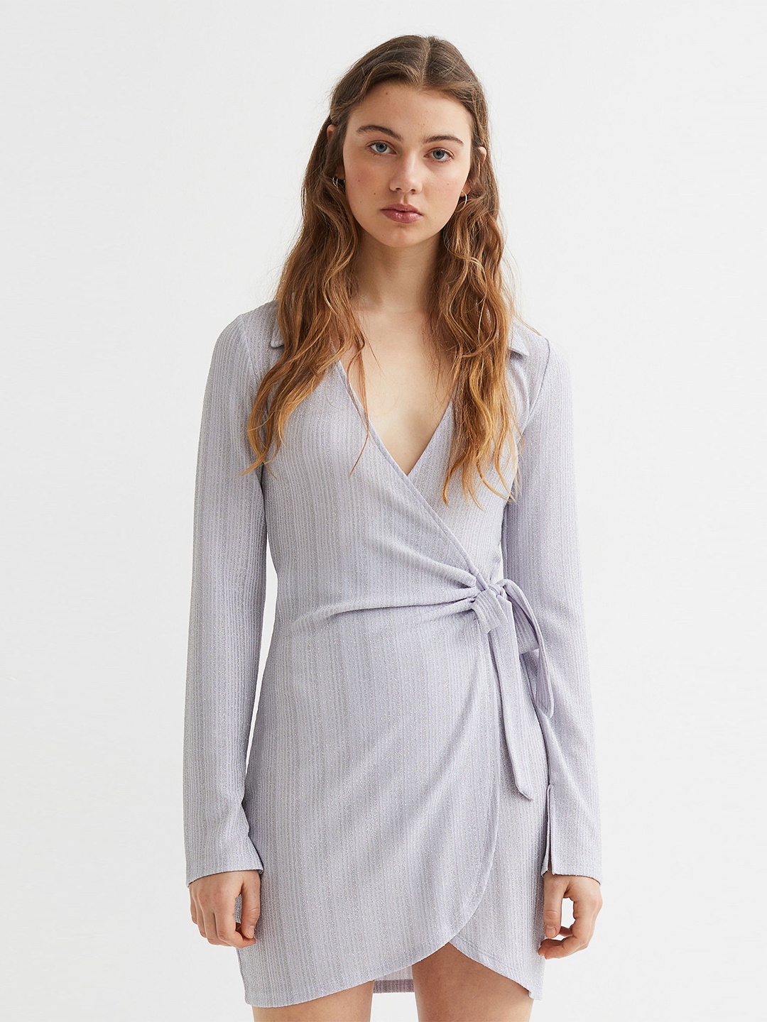 

H&M Women Purple Solid Collared Wrap Dress
