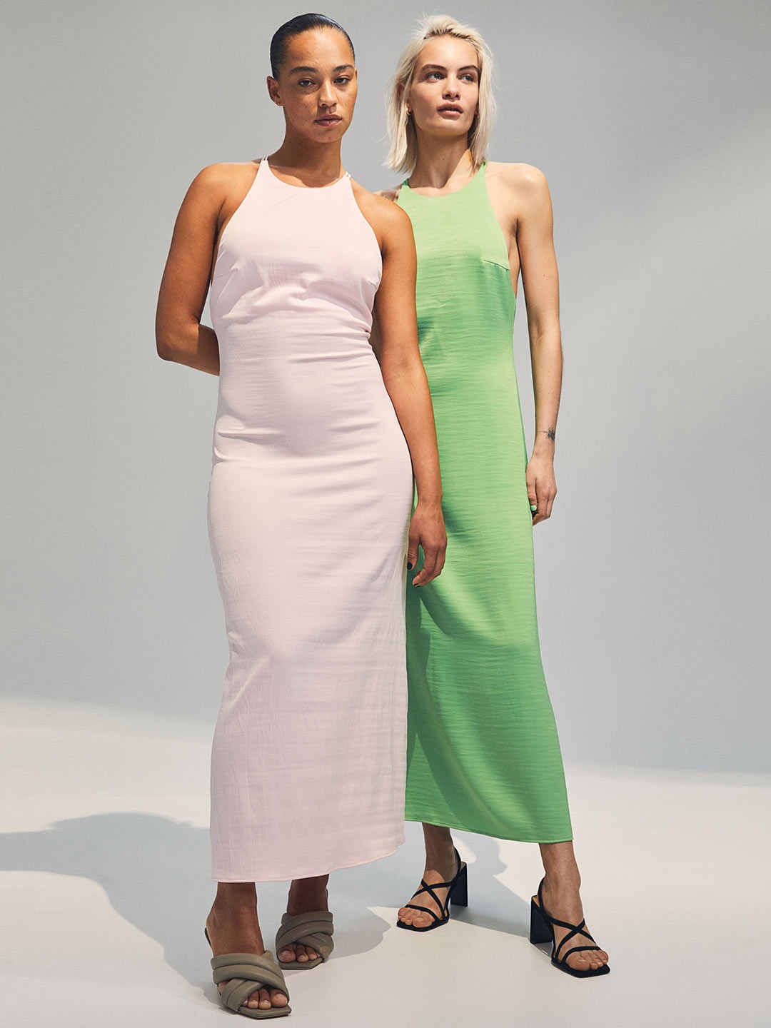 

H&M Women Green Satin Slip Dress