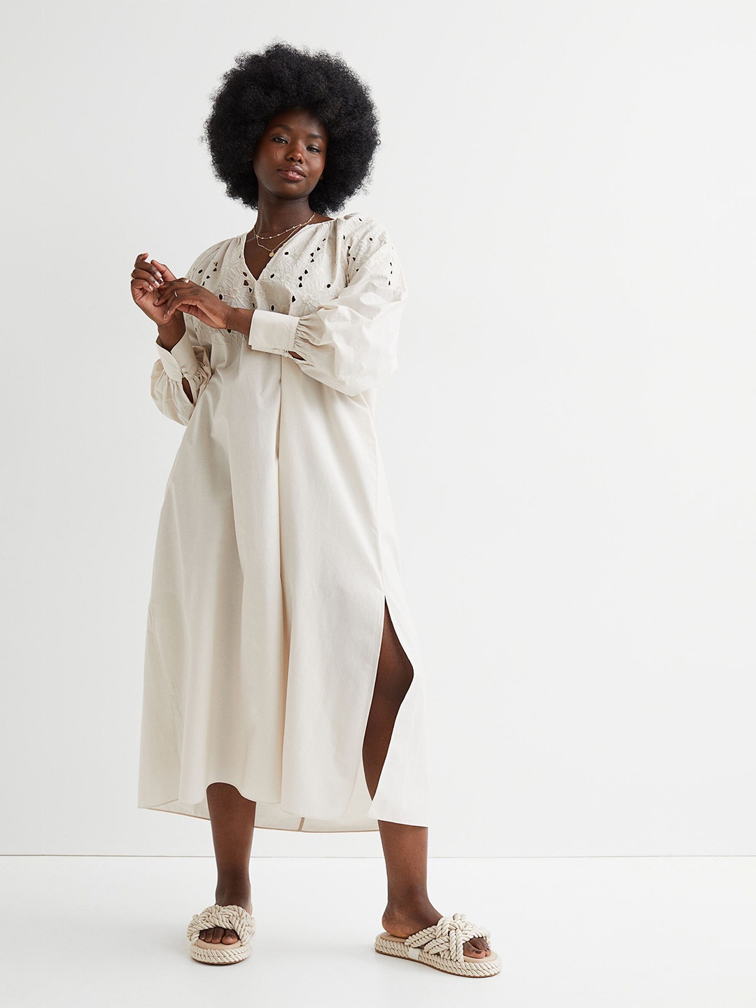 

H&M Beige Broderie Anglaise-Decorated Dress